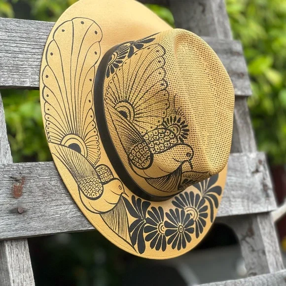 🆕 Hand-Painted Mexican Panama fedora sun Hat – Size M, Artisan One-of-a-Kind - Picture 2 of 8